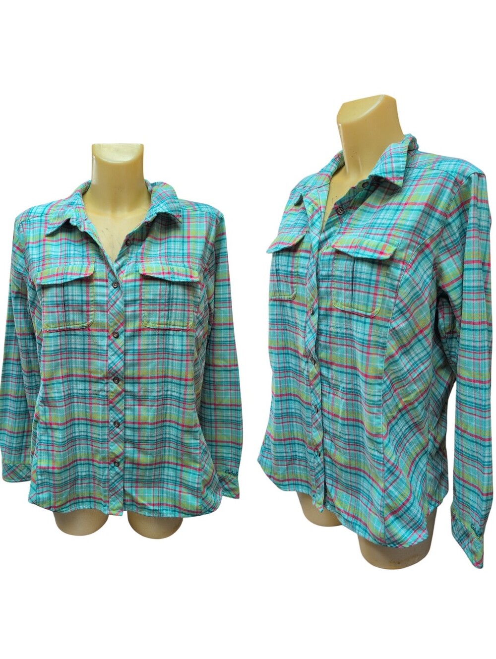 CABELA'S Bright Blue Pink White Yellow Plaid Thick Button Down Shirt